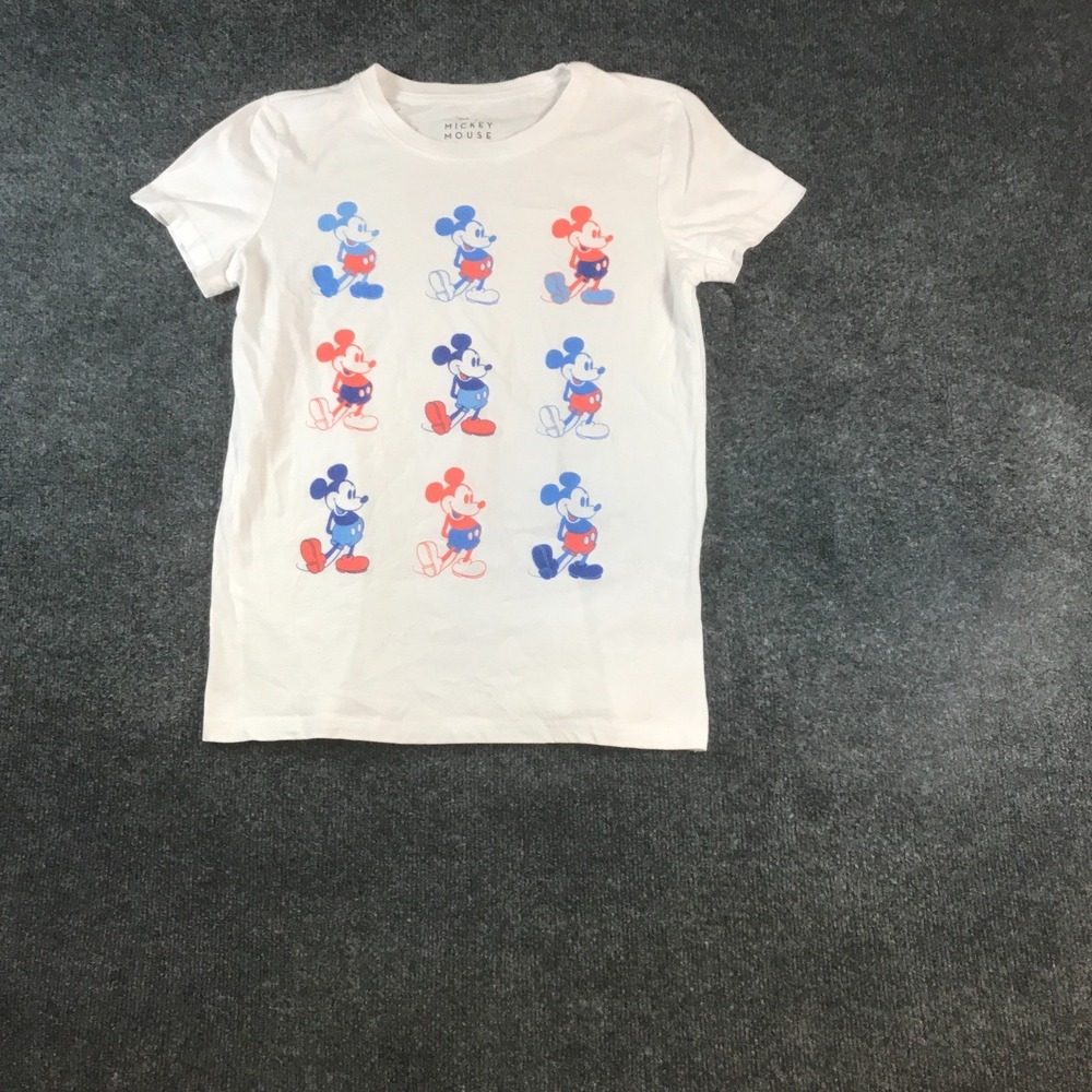 Disney Mickey Mouse T-Shirt Womens Medium White Printed Cotton Cartoon Crew Neck